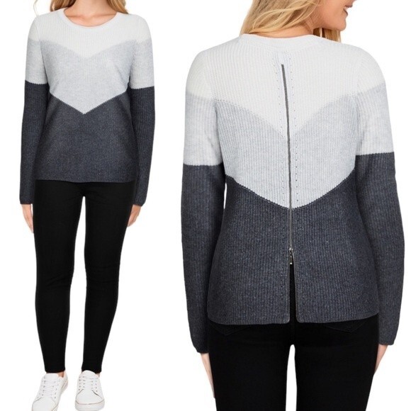 NWT Design History Gray Zip Back Crew Neck Chevron Sweater Women’s Size XL NEW - Picture 16 of 16